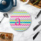 Colorful Chevron Round Stone Trivet - In Context View