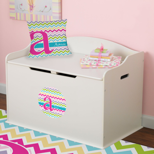 Colorful Chevron Round Wall Decal on Toy Chest
