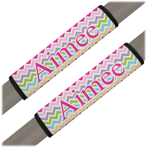 Custom Colorful Chevron Seat Belt Covers (Set of 2) (Personalized)