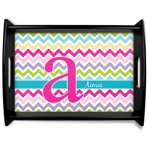 Custom Colorful Chevron Black Wooden Tray - Large (Personalized)