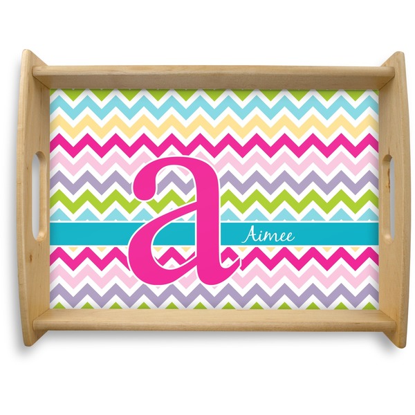 Custom Colorful Chevron Natural Wooden Tray - Large (Personalized)
