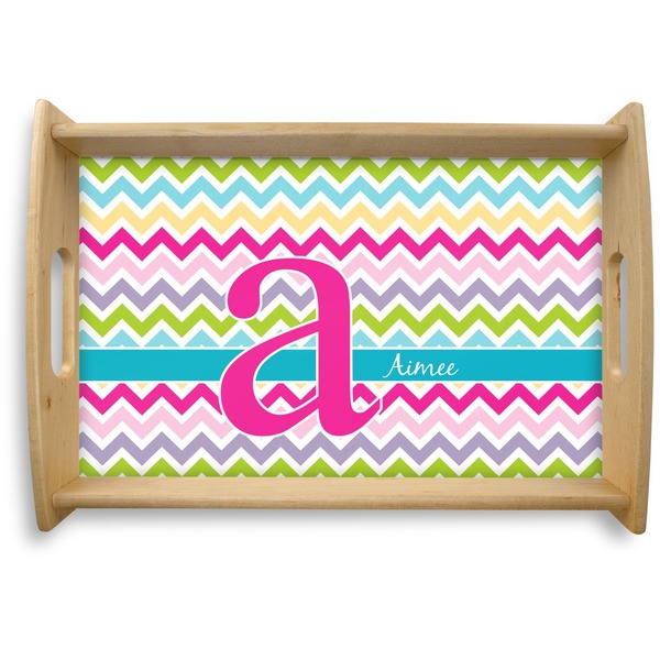 Custom Colorful Chevron Natural Wooden Tray - Small (Personalized)