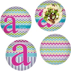 Colorful Chevron Set of 4 Glass Lunch / Dinner Plate 10" (Personalized)