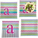 Colorful Chevron Set of 4 Glass Square Lunch / Dinner Plate 9.5" (Personalized)