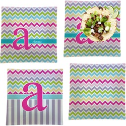 Colorful Chevron Set of 4 Glass Square Lunch / Dinner Plate 9.5" (Personalized)