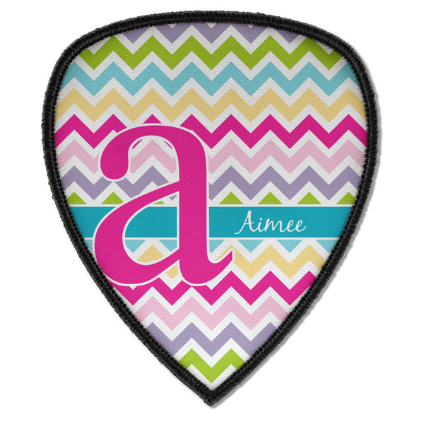 Custom Colorful Chevron Iron on Shield Patch A w/ Name and Initial