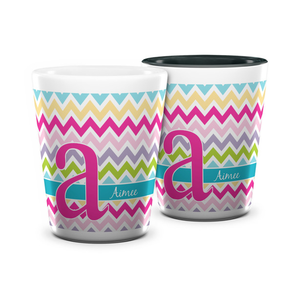Custom Colorful Chevron Ceramic Shot Glass - 1.5 oz (Personalized)