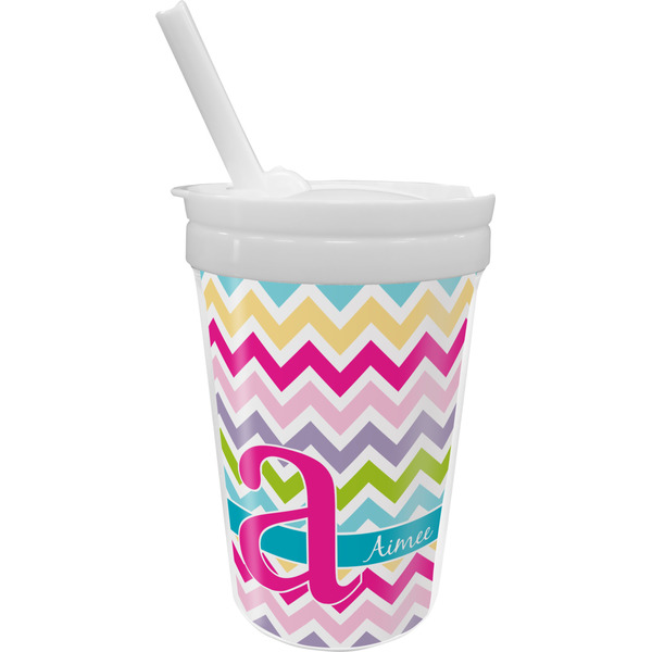 Custom Colorful Chevron Sippy Cup with Straw (Personalized)