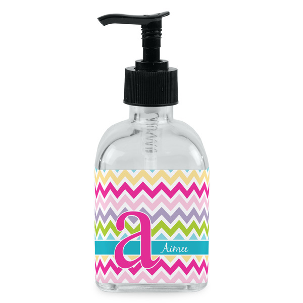 Custom Colorful Chevron Glass Soap & Lotion Bottle - Single Bottle (Personalized)