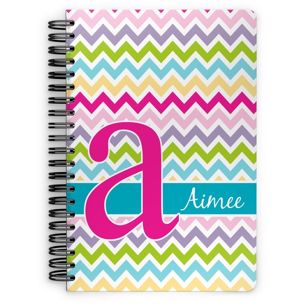 Custom Colorful Chevron Spiral Notebook - 7x10 w/ Name and Initial