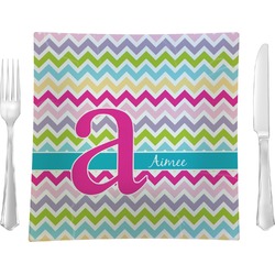 Colorful Chevron 9.5" Glass Square Lunch / Dinner Plate- Single or Set of 4 (Personalized)