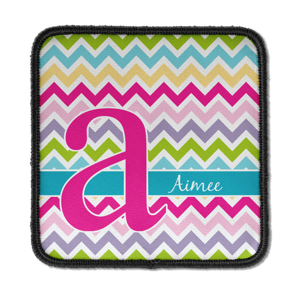 Custom Colorful Chevron Iron On Square Patch w/ Name and Initial