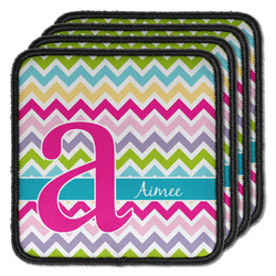 Colorful Chevron Iron On Square Patches - Set of 4 w/ Name and Initial