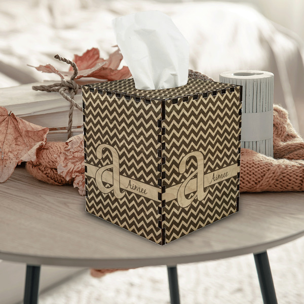 Colorful Chevron Square Tissue Box Covers - Wood - In Context