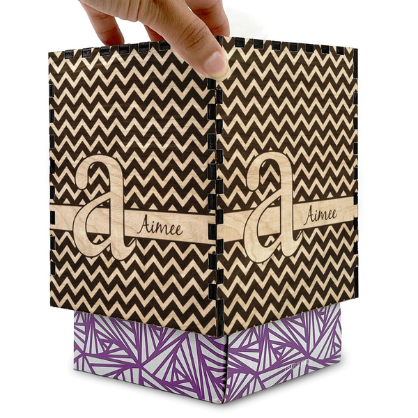Colorful Chevron Square Tissue Box Covers - Wood - with box