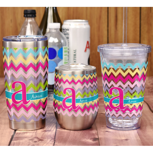 Colorful Chevron Stemless Wine Tumbler - Full Print - In Context