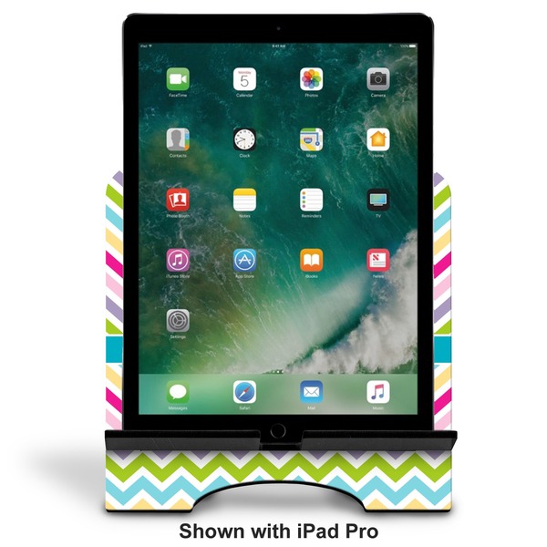 Colorful Chevron Stylized Tablet Stand - Front with ipad