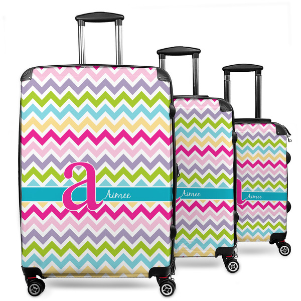 Custom Colorful Chevron 3 Piece Luggage Set - 20" Carry On, 24" Medium Checked, 28" Large Checked (Personalized)