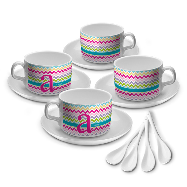 Custom Colorful Chevron Tea Cup - Set of 4 (Personalized)