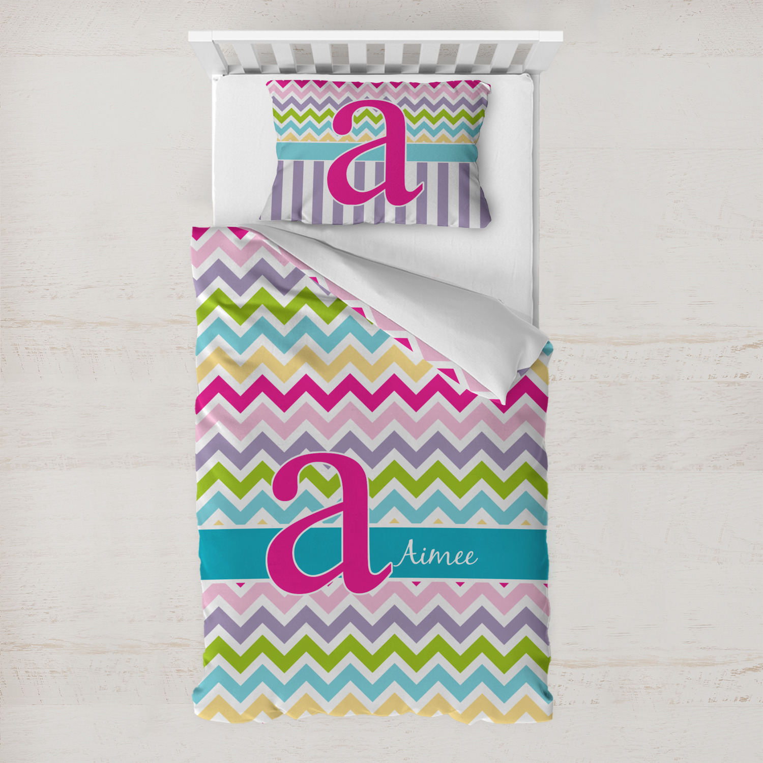 Colorful Chevron Toddler Bedding w/ Name and Initial YouCustomizeIt