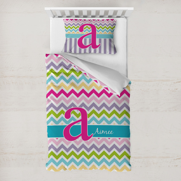 Custom Colorful Chevron Toddler Bedding Set - With Pillowcase (Personalized)