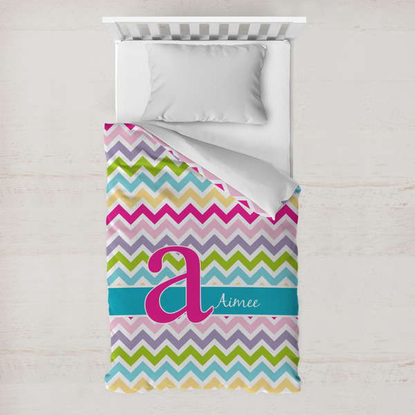Custom Colorful Chevron Toddler Duvet Cover w/ Name and Initial