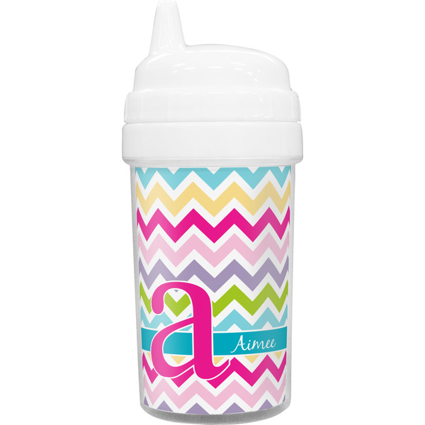 Custom Colorful Chevron Toddler Sippy Cup (Personalized)
