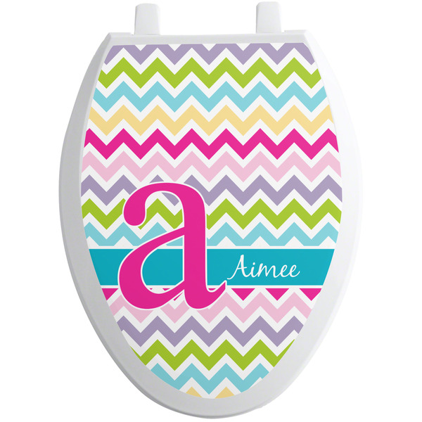 Custom Colorful Chevron Toilet Seat Decal - Elongated (Personalized)