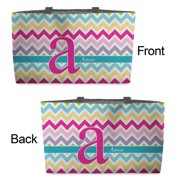 Colorful Chevron Tote w/Black Handles - Front & Back Views