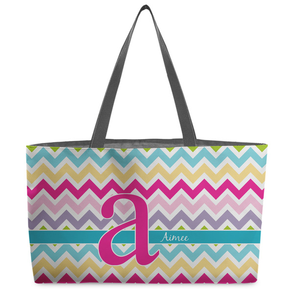 Custom Colorful Chevron Beach Totes Bag - w/ Black Handles (Personalized)