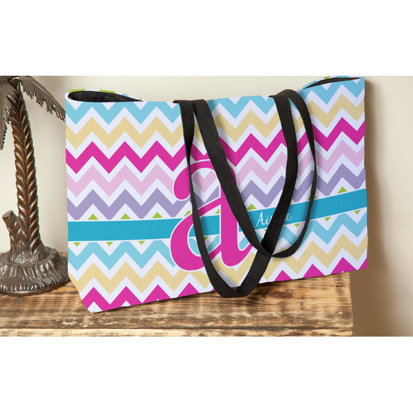 Colorful Chevron Tote w/Black Handles - Lifestyle View