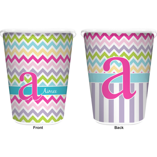 Colorful Chevron Trash Can White - Front and Back - Apvl