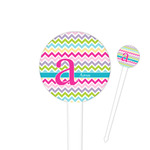 Colorful Chevron 4" Round Plastic Food Picks - White - Double Sided (Personalized)