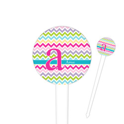 Colorful Chevron 4" Round Plastic Food Picks - White - Single Sided (Personalized)