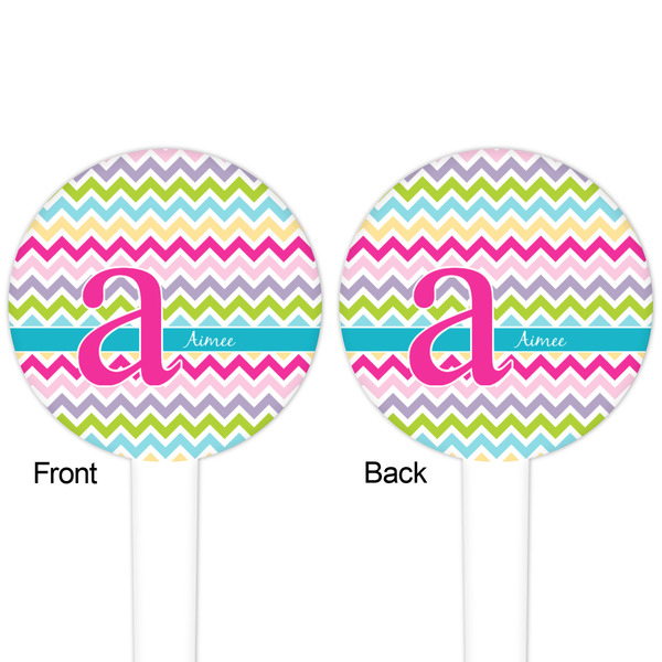 Colorful Chevron White Plastic 4" Food Pick - Round - Double Sided - Front & Back