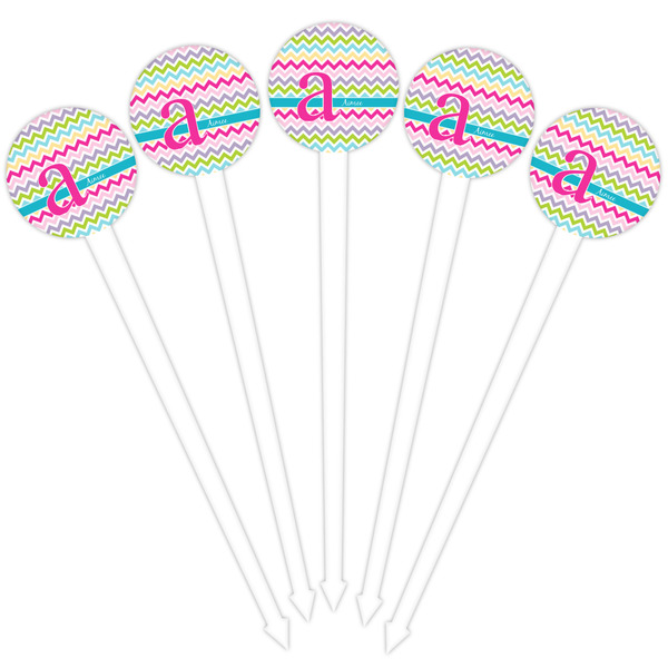 Colorful Chevron White Plastic 4" Food Pick - Round - Fan View