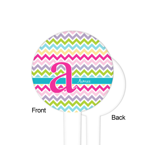 Colorful Chevron White Plastic 4" Food Pick - Round - Single Sided - Front & Back