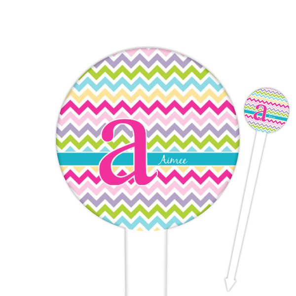Custom Colorful Chevron 6" Round Plastic Food Picks - White - Double Sided (Personalized)