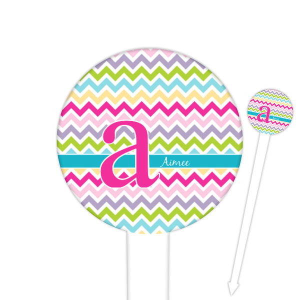 Custom Colorful Chevron Round Plastic Food Picks (Personalized)