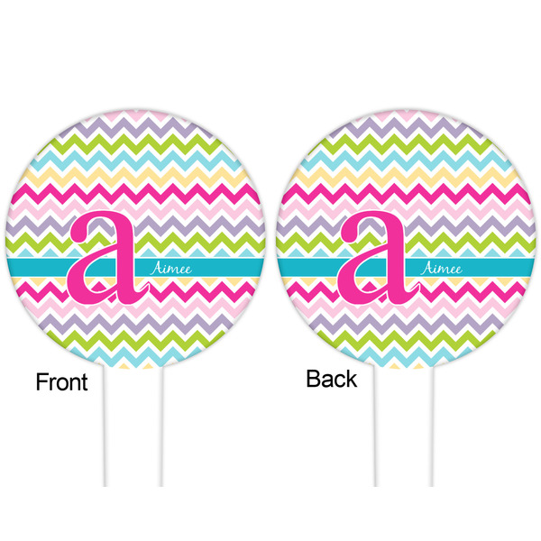 Colorful Chevron White Plastic 6" Food Pick - Round - Double Sided - Front & Back