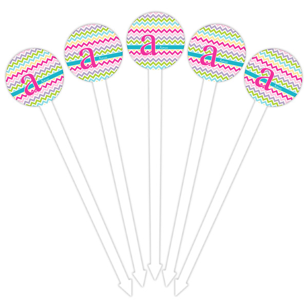 Colorful Chevron White Plastic 6" Food Pick - Round - Fan View