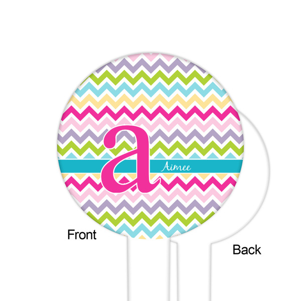 Colorful Chevron White Plastic 6" Food Pick - Round - Single Sided - Front & Back