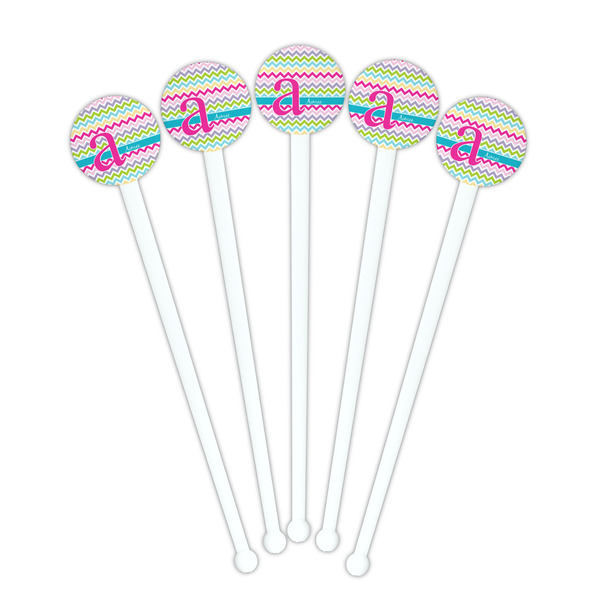 Colorful Chevron White Plastic 7" Stir Stick - Round - Fan View