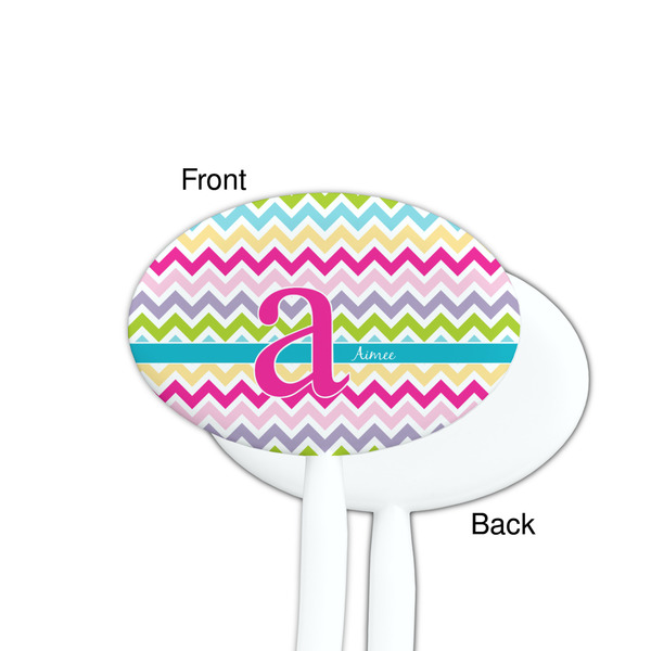 Colorful Chevron White Plastic 7" Stir Stick - Single Sided - Oval - Front & Back