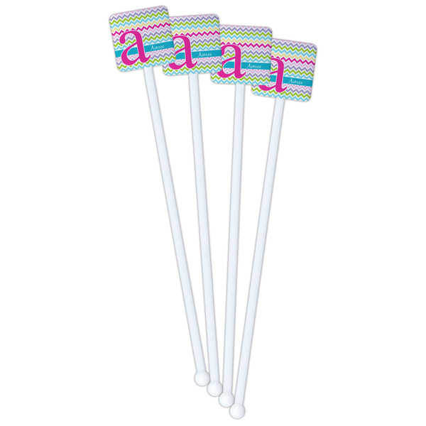 Colorful Chevron White Plastic Stir Stick - Double Sided - Square - Front