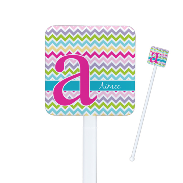 Custom Colorful Chevron Square Plastic Stir Sticks - Double Sided (Personalized)
