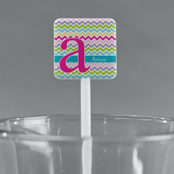Colorful Chevron White Plastic Stir Stick - Square - Main