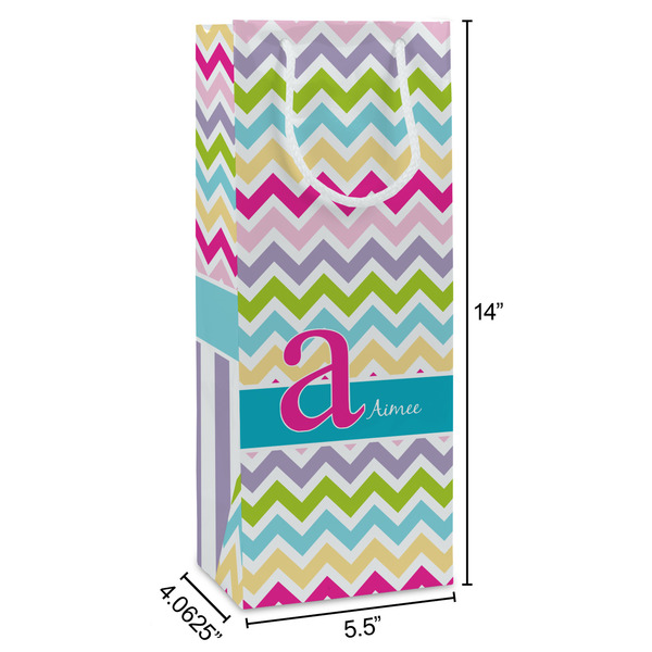 Colorful Chevron Wine Gift Bag - Dimensions