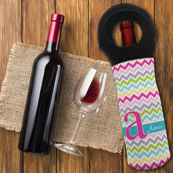 Colorful Chevron Wine Tote Bag - FLATLAY