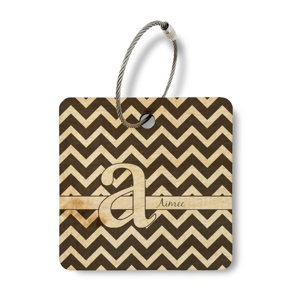 Custom Colorful Chevron Wood Luggage Tag - Square (Personalized)